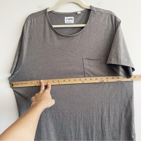 CUTS crew Neck Pocket tee shirt Elongated XXL grey minimalist everyday basic T - Picture 6 of 9